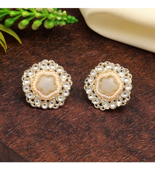 Generic Women's White Color Kundan Stud Earrings Generic Women's White Color Kundan Stud Earrings