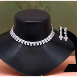 Generic Women's Silver Color Stone Necklace Set Adjustable Chain 