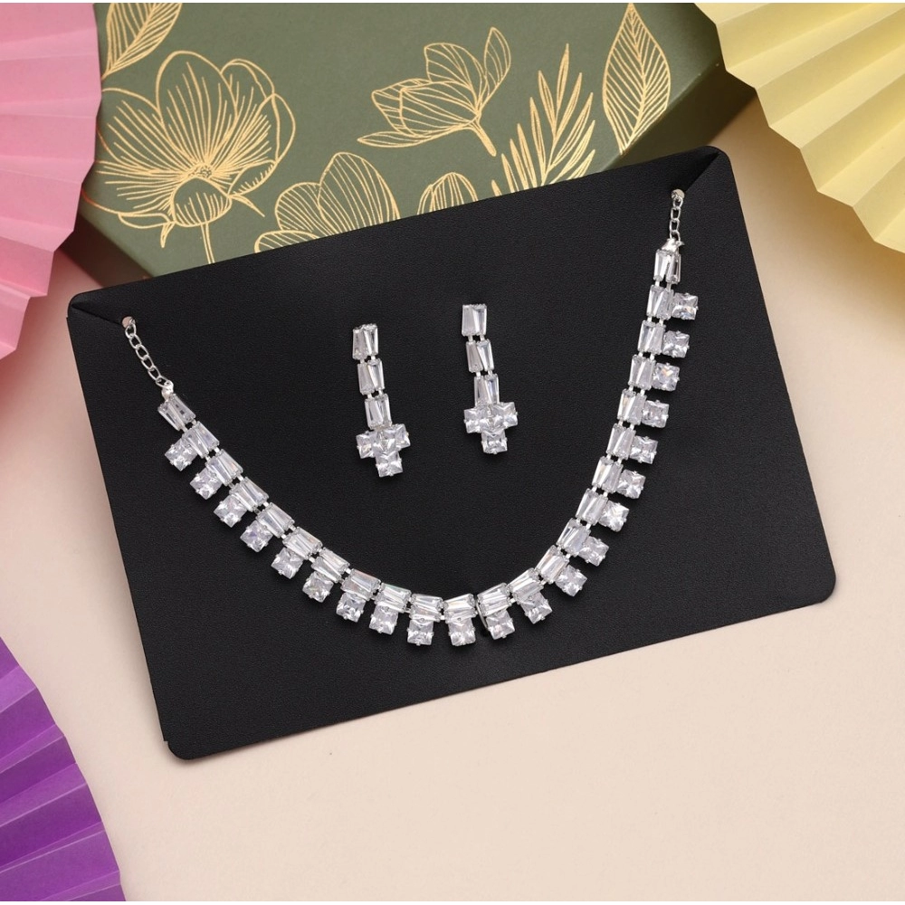 Generic Women's Silver Color Stone Necklace Set Adjustable Chain 