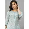 Generic Women's Casual 3/4th Sleeve Floral Print Cotton Blend Kurti (Sky Blue)