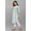 Generic Women's Casual 3/4th Sleeve Floral Print Cotton Blend Kurti (Sky Blue)