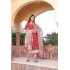 Generic Women's Casual 3/4th Sleeve Printed Cotton Kurti Set (Red)