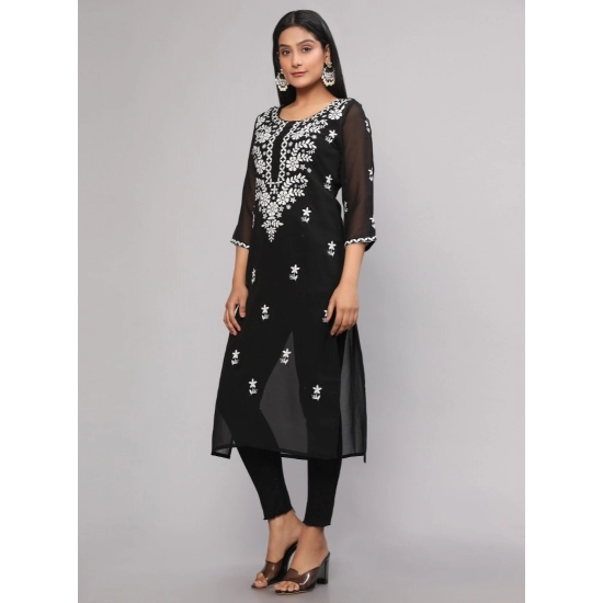Generic Women's Casual 3/4th Sleeve Embroidered Georgette Kurti (Black) Generic Women's Casual 3/4th Sleeve Embroidered Georgette Kurti (Black)