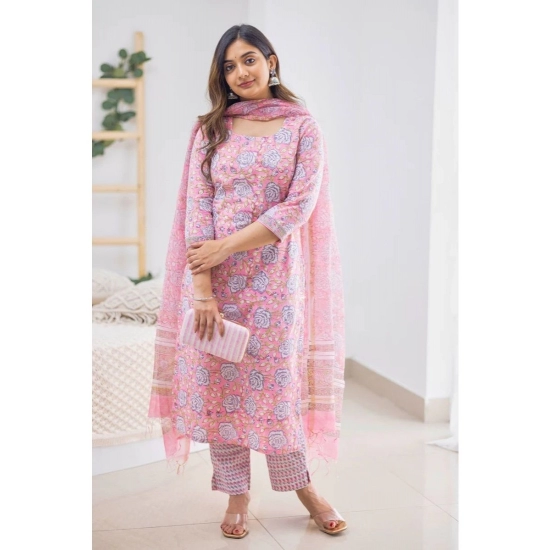 Generic Women's Casual 3/4th Sleeve Printed Cotton Kurti Set (Pink) Generic Women's Casual 3/4th Sleeve Printed Cotton Kurti Set (Pink)