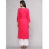 Generic Women's Casual 3/4th Sleeve Embroidered Georgette Kurti (Pink)