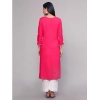 Generic Women's Casual 3/4th Sleeve Embroidered Georgette Kurti (Pink)