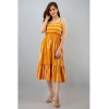 Generic Women's Casual Sleeveless Striped Crape Dresses (Mustard)