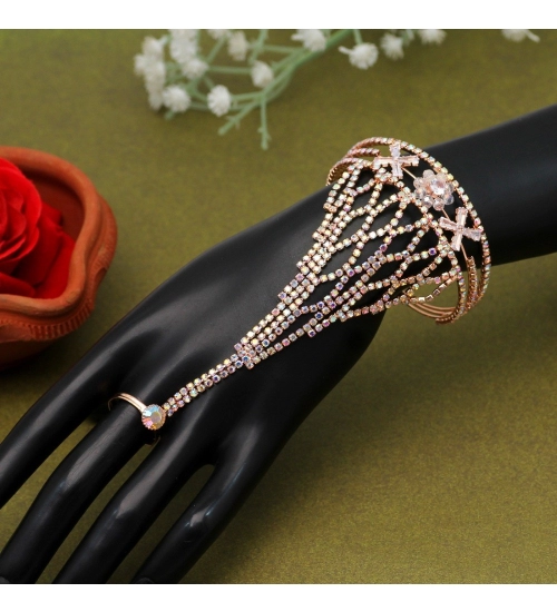 Generic Women's Rainbow Color Rose Gold Hathphool Adjustable Bracelet