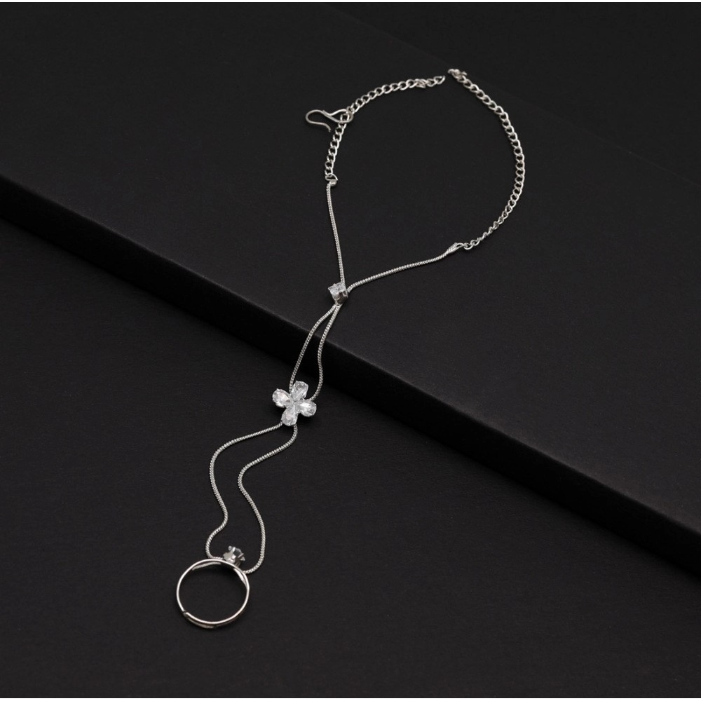 Generic Women's White Color Rhinestone Hathphool Adjustable Bracelet