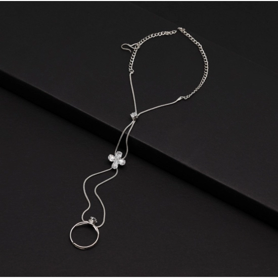 Generic Women's White Color Rhinestone Hathphool Adjustable Bracelet