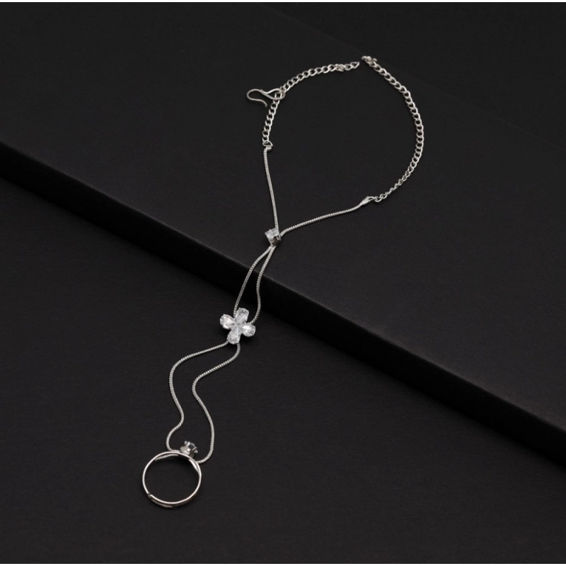 Generic Women's White Color Rhinestone Hathphool Adjustable Bracelet Generic Women's White Color Rhinestone Hathphool Adjustable Bracelet