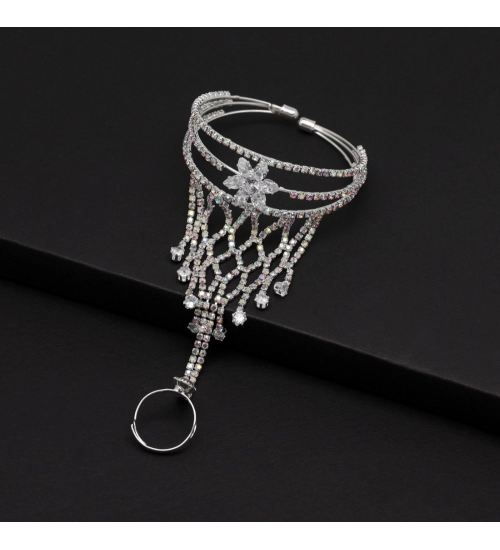 Generic Women's White Color Rhinestone Hathphool Adjustable Bracelet Generic Women's White Color Rhinestone Hathphool Adjustable Bracelet