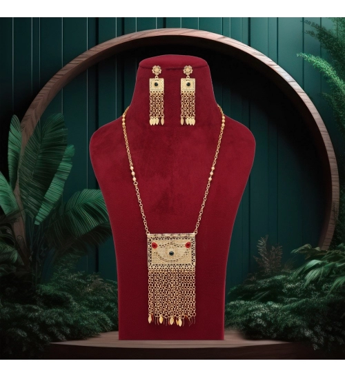 Generic Women's Red &amp; Green Color Gold Plated Necklace Set Adjustable Chain