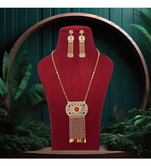 Generic Women's Red &amp; Green Color Gold Plated Necklace Set Adjustable Chain
