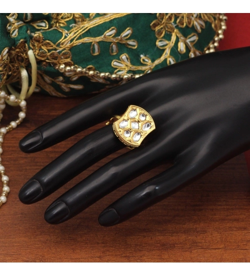 Generic Women's White Color Kundan Ring For Women Adjustable Ring Generic Women's White Color Kundan Ring For Women Adjustable Ring