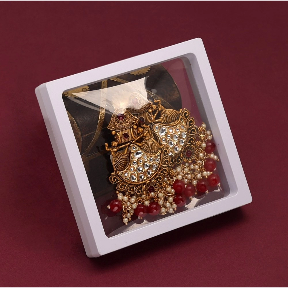 Generic Women's Maroon Color Kundan Earrings 