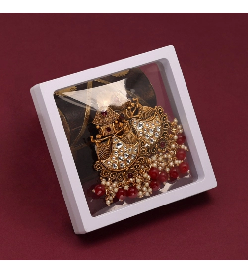 Generic Women's Maroon Color Kundan Earrings 