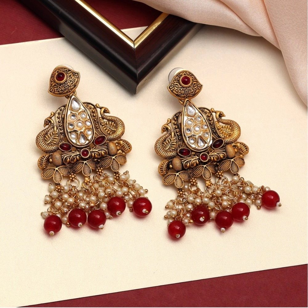 Generic Women's Maroon Color Kundan Earrings 