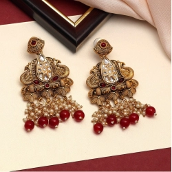 Generic Women's Maroon Color Kundan Earrings 