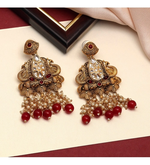 Generic Women's Maroon Color Kundan Earrings 