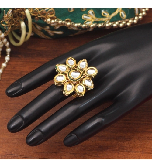 Generic Women's White Color Kundan Meenakari Finger Ring For Women Adjustable Ring Generic Women's White Color Kundan Meenakari Finger Ring For Women Adjustable Ring