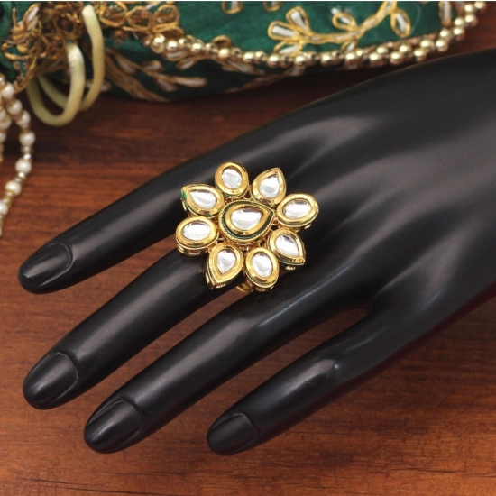 Generic Women's White Color Kundan Meenakari Finger Ring For Women Adjustable Ring Generic Women's White Color Kundan Meenakari Finger Ring For Women Adjustable Ring