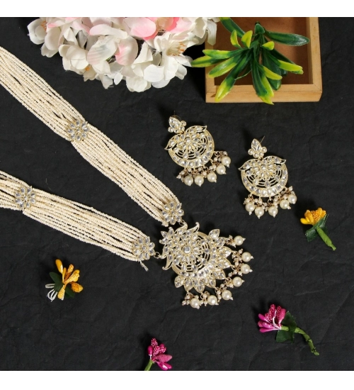 Generic Women's White Color Kundan Long Necklace Set Generic Women's White Color Kundan Long Necklace Set