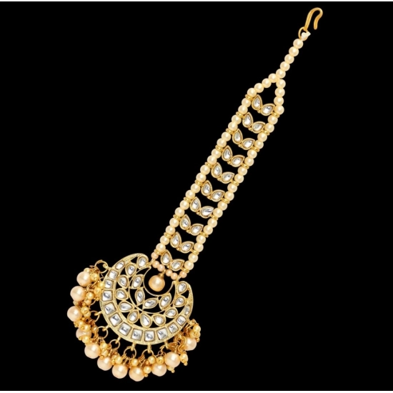 Generic Women's Gold Color Imitation Pearl &amp; Kundan Maang Tikka 