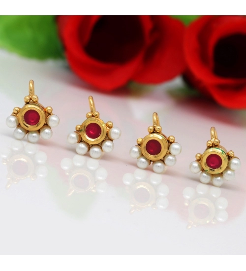 Generic Women's Rani Color Kundan Nose Pin Combo Of 4 Pieces 