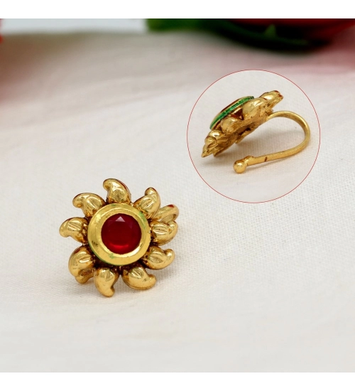 Generic Women's Multi Color Kundan Nose Pin Combo Of 4 Pieces 