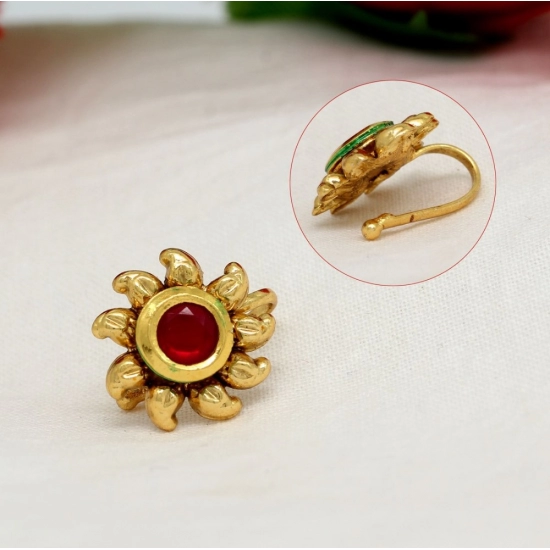 Generic Women's Multi Color Kundan Nose Pin Combo Of 4 Pieces 