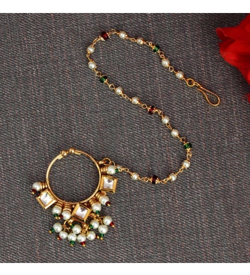 Generic Women's Maroon & Green Color Nose Nath Generic Women's Maroon & Green Color Nose Nath