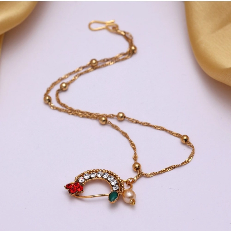 Generic Women's Maroon &amp; Green Color Nose Nath 