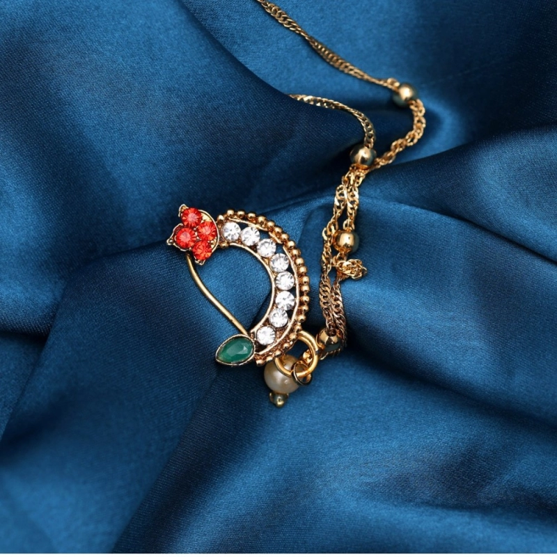 Generic Women's Maroon &amp; Green Color Nose Nath 