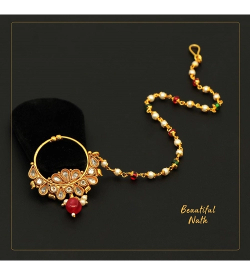 Generic Women's Maroon & Green Color Nose Nath Generic Women's Maroon & Green Color Nose Nath