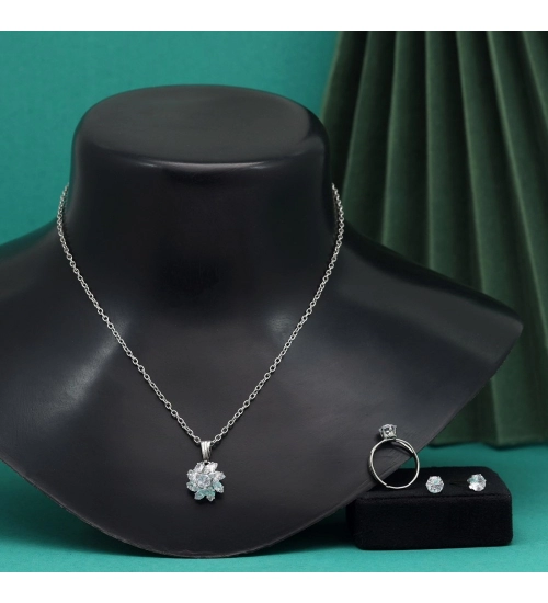 Generic Women's Silver Color Stone Locket Pendant Set Adjustable Ring Generic Women's Silver Color Stone Locket Pendant Set Adjustable Ring