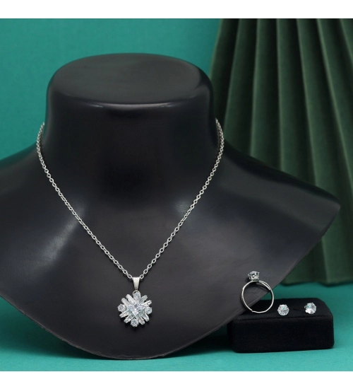 Generic Women's Silver Color Stone Locket Pendant Set Adjustable Ring Generic Women's Silver Color Stone Locket Pendant Set Adjustable Ring