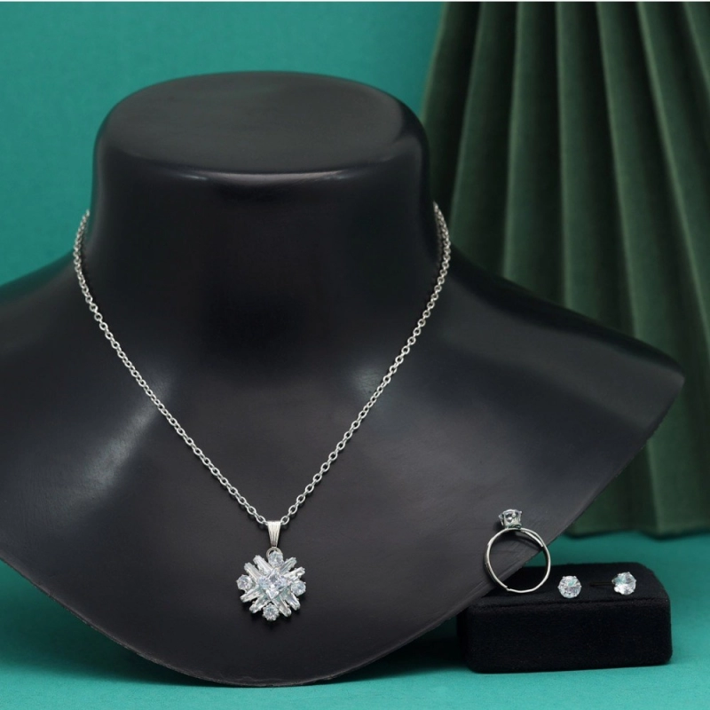 Generic Women's Silver Color Stone Locket Pendant Set Adjustable Ring Generic Women's Silver Color Stone Locket Pendant Set Adjustable Ring