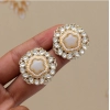 Generic Women's White Color Kundan Stud Earrings 