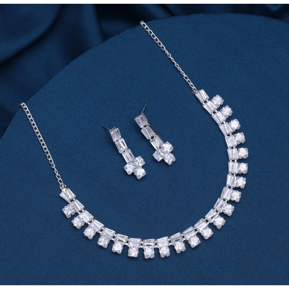 Generic Women's Silver Color Stone Necklace Set Adjustable Chain 