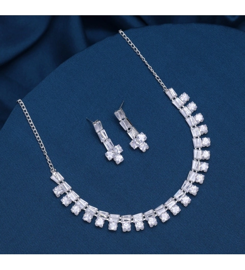 Generic Women's Silver Color Stone Necklace Set Adjustable Chain Generic Women's Silver Color Stone Necklace Set Adjustable Chain