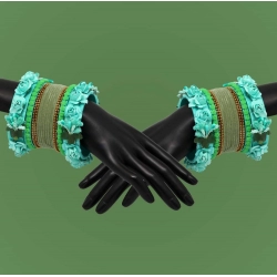 Generic Women's Rama Green Color Rose Floral Bangles Set: 2.8 