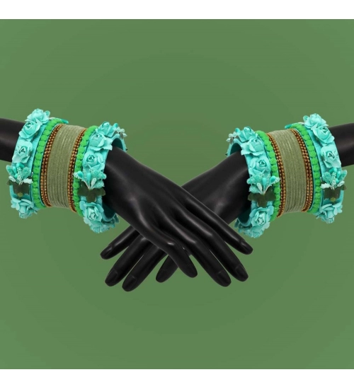 Generic Women's Rama Green Color Rose Floral Bangles Set: 2.8 