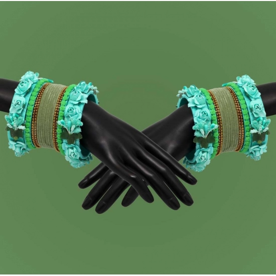 Generic Women's Rama Green Color Rose Floral Bangles Set: 2.8 