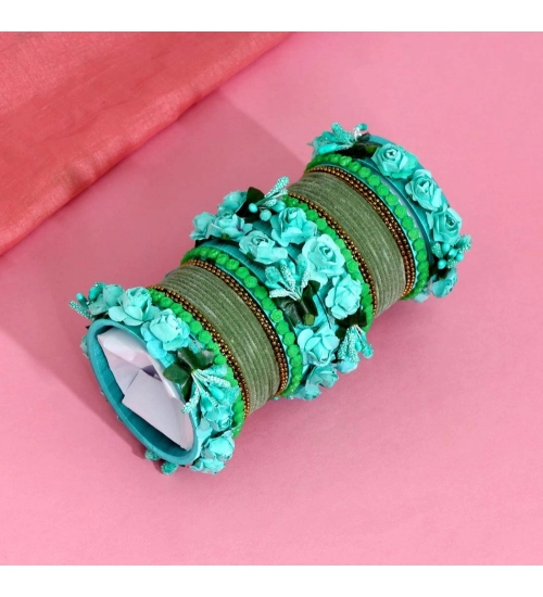 Generic Women's Rama Green Color Rose Floral Bangles Set: 2.8 