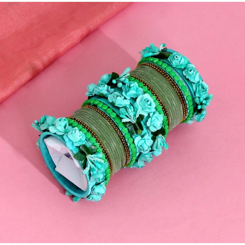 Generic Women's Rama Green Color Rose Floral Bangles Set: 2.8 Generic Women's Rama Green Color Rose Floral Bangles Set: 2.8