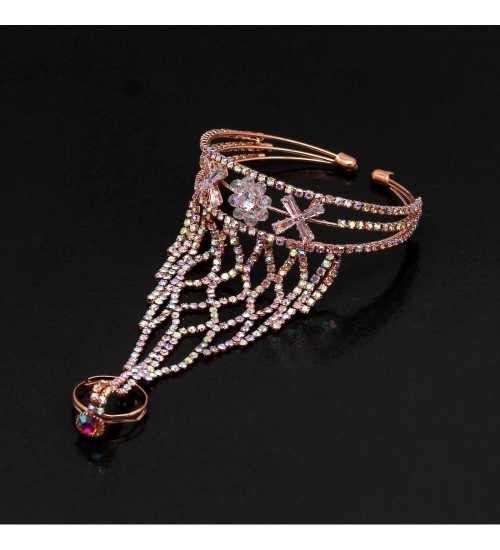 Generic Women's Rainbow Color Rose Gold Hathphool Adjustable Bracelet