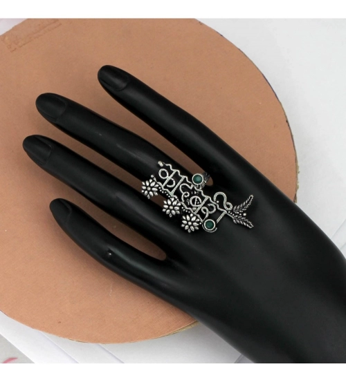 Generic Women's Green Color Oxidised Adjustable Ring 