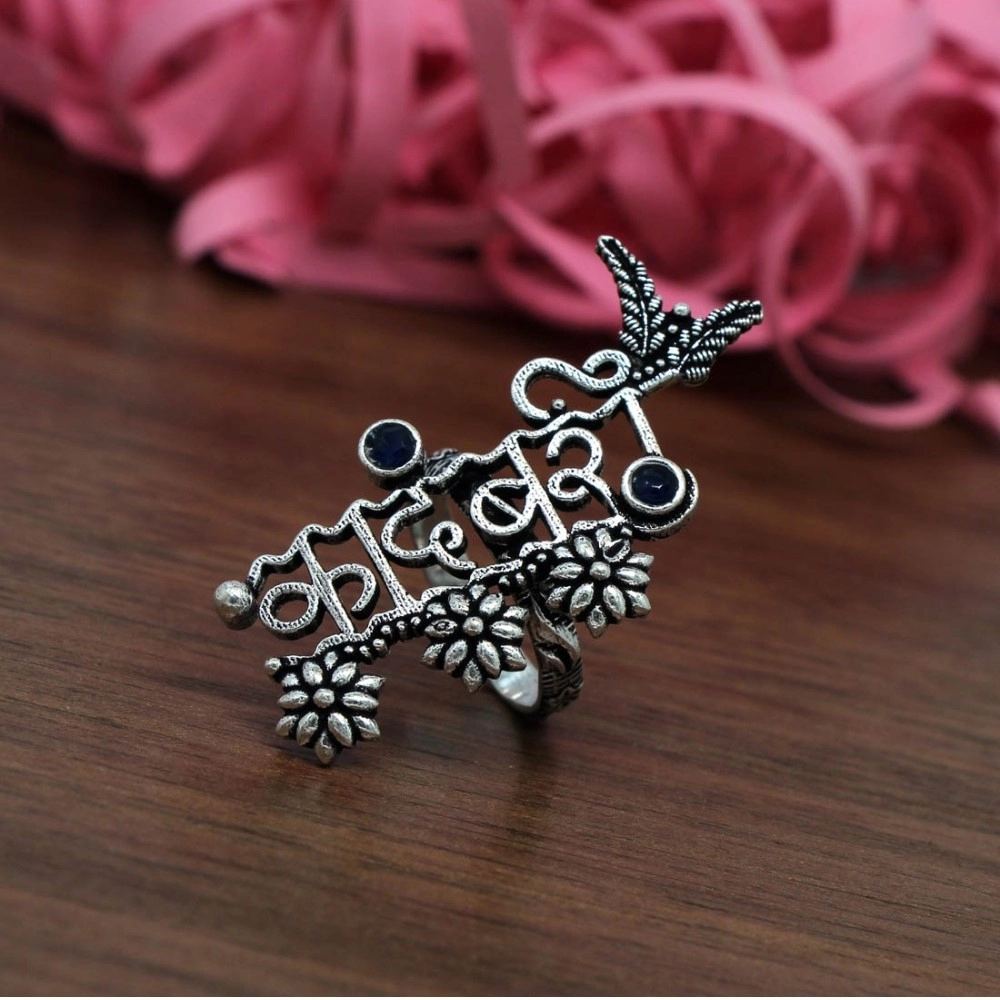 Generic Women's Blue Color Oxidised Adjustable Ring 