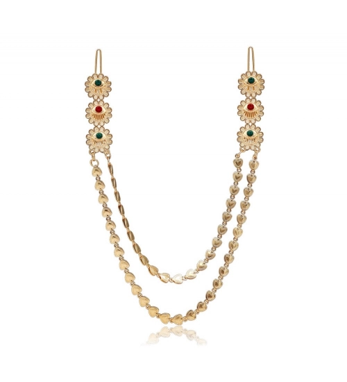 Generic Women's Maroon &amp; Green Color Gold Plated Hair Pin / Juda Pin 